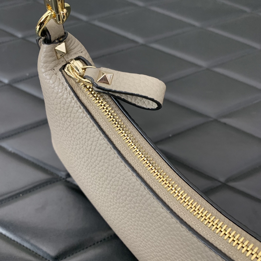 Valentino Garavani Rockstud Mini Hobo Bag in Grey Grainy Calfskin